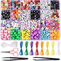 Duufin 1500 Piezas Abalorios Colores Abalorios Letras Cuentas Pony con Cordón Elástico Abalorios- Tijeras- Pinza para…